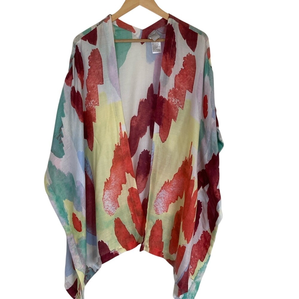 Chicos Womens Colorful Abstract‎ Kimono Cardigan Size L/XL Lightweight Coastal